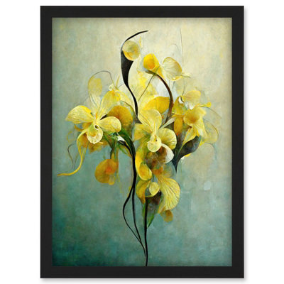 Artery8 Elegant Orchid Yellow Modern Wall Art PrintA4 Size from B&Q