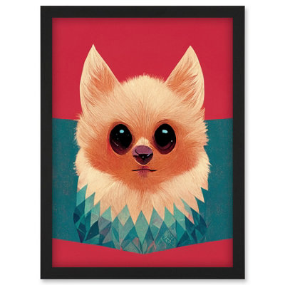 Artery8 Cute Geometric Pomeranian Dog Illustration Wall Art PrintA4 Size from B&Q