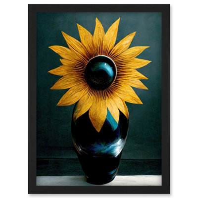 Artery8 Modern Bright Single Yellow Black Sunflower In Vase Wall Art PrintA4 Size from B&Q