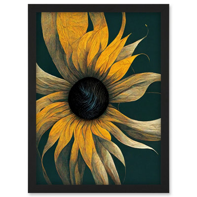 Artery8 Abstract Modern Sunflower Black Yellow Wall Art PrintA4 Size from B&Q