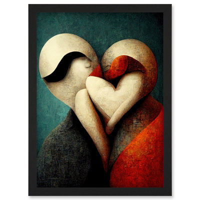 Artery8 Abstract True Love Modern Teal Coral Black Wall Art PrintA4 Size from B&Q