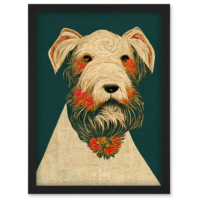 Artery8 Teal Orange Scottie Dog Flowers William Morris Style Dog Wall Art PrintA4 Size from B&Q