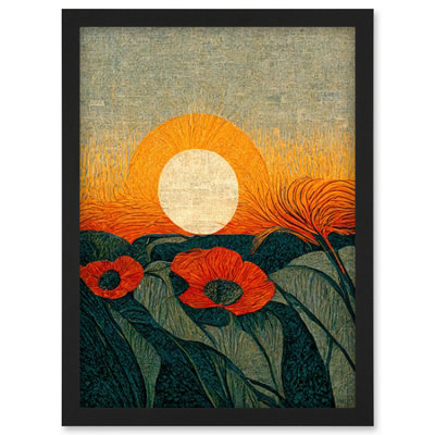 Artery8 Abstract Sunrise Over Poppy Meadow William Morris Style Wall Art PrintA4 Size from B&Q