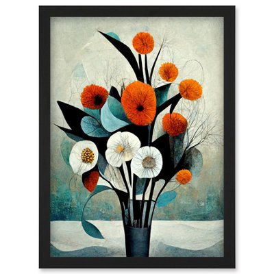Artery8 Flowers Floral Display Bouquet Modern Abstract Teal Orange Wall Art PrintA4 Size from B&Q