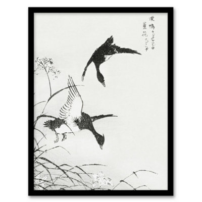 Artery8 Numata Kashu Framed Wall Art Tufted Duck And Reed Flower JapanA4 Size from B&Q