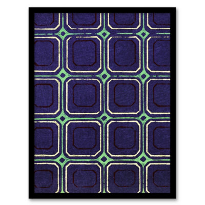 Artery8 Furuya Korin Framed Wall Art Geometric Blue Green Square PatternA4 Size from B&Q