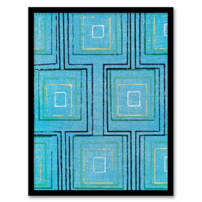 Artery8 Furuya Korin Framed Wall Art Print Squares Geometric Blue PatternA4 Size from B&Q