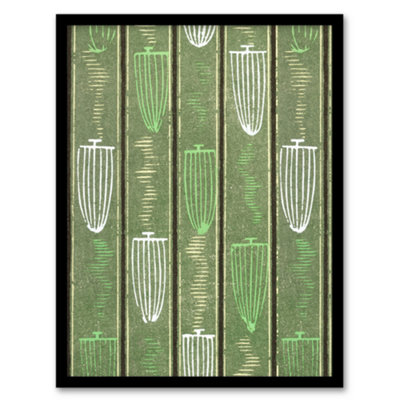 Artery8 Furuya Korin Framed Wall Art Print Green Shima Shima Textile PatternA4 Size from B&Q