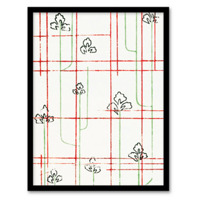 Artery8 Furuya Korin Framed Wall Art Print Leaf Lines Shima Textile PatternA4 Size from B&Q