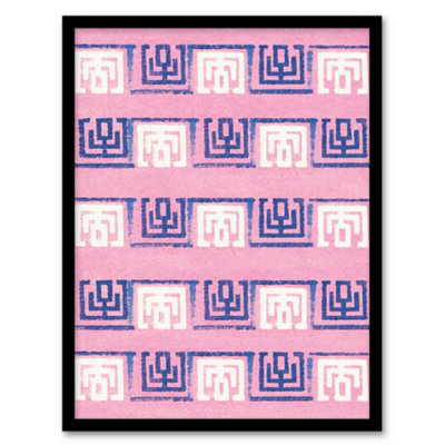 Artery8 Furuya Korin Framed Wall Art Print Pink Blue Geometric PatternA4 Size from B&Q