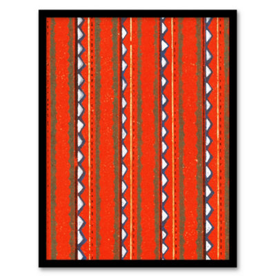 Artery8 Furuya Korin Framed Wall Art Print Red Geometric Textile PatternA4 Size from B&Q
