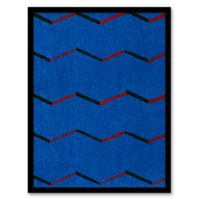 Artery8 Furuya Korin Framed Wall Art Print Red Blue Zigzag Textile PatternA4 Size