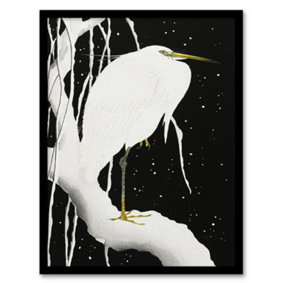 B&Q -  Ohara Koson Framed Wall Art Print Heron In Snow Covered Tree BranchA4 Size
