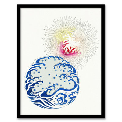 Artery8 Shin Bijutsukai Framed Wall Art Print Nature Chrysanthemum Waves - A4 Size