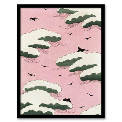 Artery8 Shin Bijutsukai Framed Wall Art Print Pink Sky With Clouds And BirdsA4 Size from B&Q