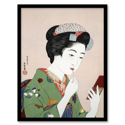 B&Q -  Goyo Hashiguchi Framed Wall Art Print Woman Applying Rouge LipstickA4 Size