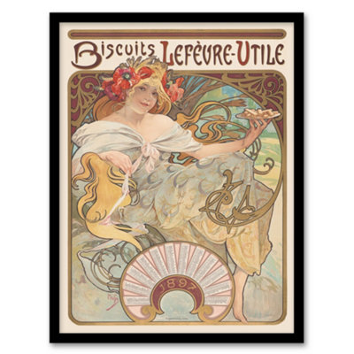 Artery8 Alphonse Mucha Framed Wall Art Biscuits Lefevre Utile Vintage AdvertA4 Size from B&Q