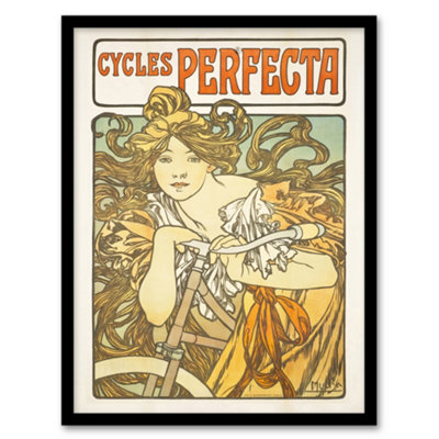 Artery8 Alphonse Mucha Framed Wall Art Cycles Perfecta Vintage Bicycle AdvertA4 Size from B&Q