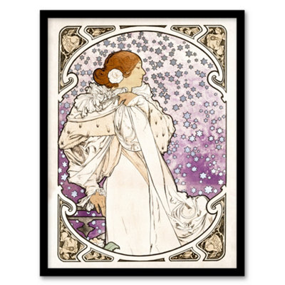 Artery8 Alphonse Mucha Framed Wall Art Lady Of Camellias Theatre PortraitA4 Size