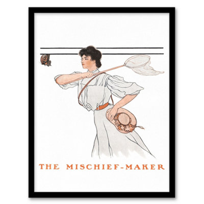B&Q -  Edward Penfield Framed Wall Art Mischief Maker Woman With Butterfly NetA4 Size
