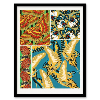 B&Q -  Eugene Seguy Framed Wall Art Print Vintage Butterflies Bright PatternA4 Size