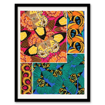 Artery8 Eugene Seguy Framed Wall Art Vintage Vibrant Butterflies PatternA4 Size from B&Q