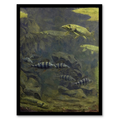 Artery8 Gerrit Willem Dijsselhof Framed Wall Art Pike And Perch In AquariumA4 Size from B&Q