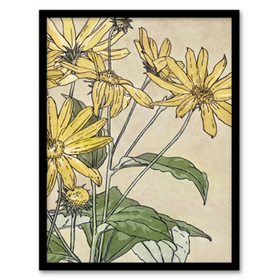 B&Q -  Hannah Borger Overbeck Framed Wall Art Print Sunflowers WatercolourA4 Size
