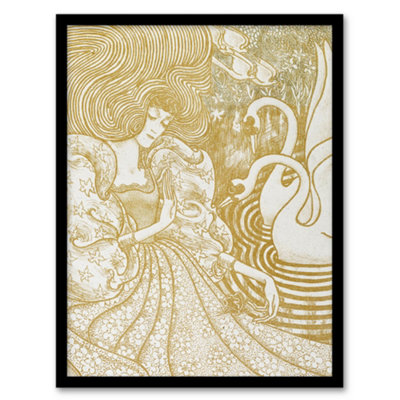 Artery8 Jan Toorop Framed Wall Art Woman With A Butterfly At Pond With Two SwansA4 Size from B&Q