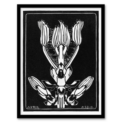 Artery8 Julie De Graag Framed Wall Art April Flower Vintage Black And WhiteA4 Size from B&Q