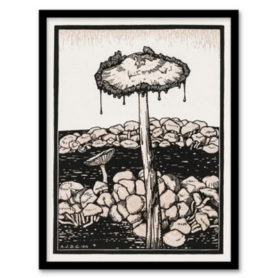 Artery8 Julie De Graag Framed Wall Art Print Dripping Mushroom PaintingA4 Size from B&Q