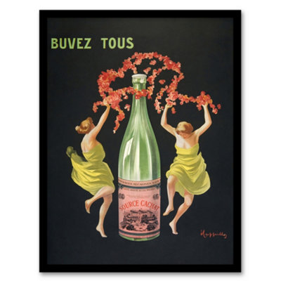 B&Q -  Leonetto Cappiello Framed Wall Art Print Drink All Cachat Vintage AdA4 Size