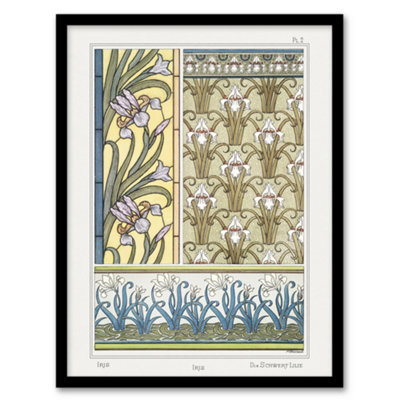 B&Q -  Maurice Pillard Verneuil Framed Wall Art Print Iris Floral PatternsA4 Size