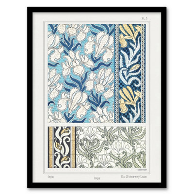 B&Q -  Maurice Pillard Verneuil Framed Wall Art Print Iris Flower OrnamentalA4 Size