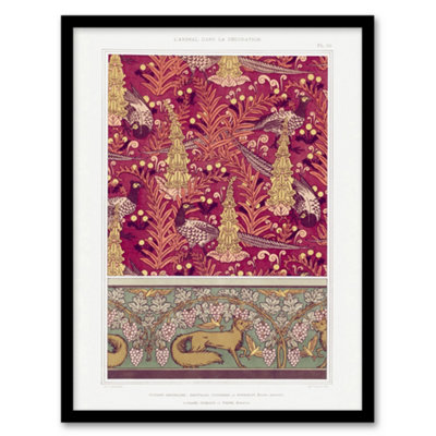 Artery8 Maurice Pillard Verneuil Framed Wall Art Flowers Pheasants And Foxes PatternsA4 Size from B&Q