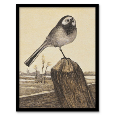 Artery8 Theo Van Hoytema Framed Wall Art Print Wagtail Bird Perched On PoleA4 Size from B&Q