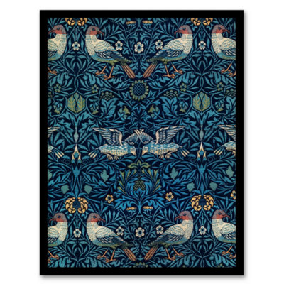 B&Q -  William Morris Framed Wall Art Print Birds And Flowers Blue PatternA4 Size