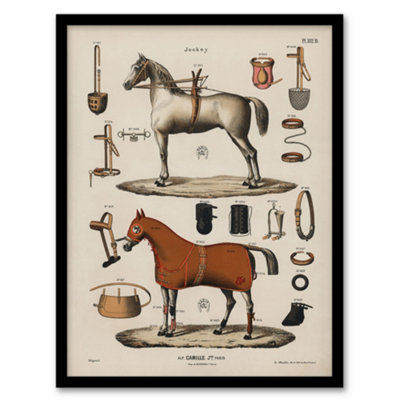Artery8 Alp Camille Jeune Framed Wall Art Vintage Horseback Riding EquipmentA4 Size from B&Q