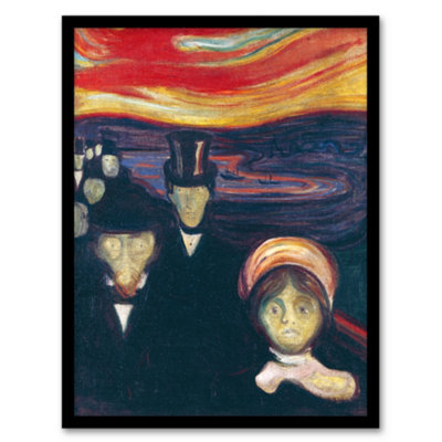 B&Q -  Edvard Munch Framed Wall Art Print Anxiety Figures Oil PaintingA4 Size