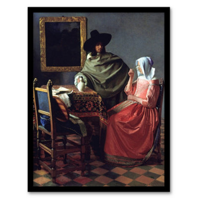 B&Q -  Johannes Vermeer Framed Wall Art Print The Wine Glass Cropped PaitingA4 Size