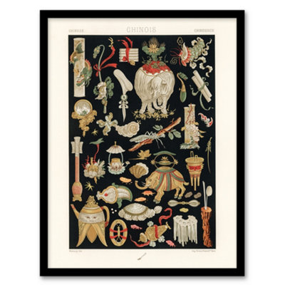 Artery8 Albert Racinet Framed Wall Art Print Chinese Ornamental ObjectsA4 Size from B&Q