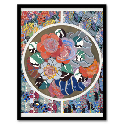 Artery8 Edouard Benedictus Framed Wall Art Print Floral Art Deco PatternA4 Size from B&Q