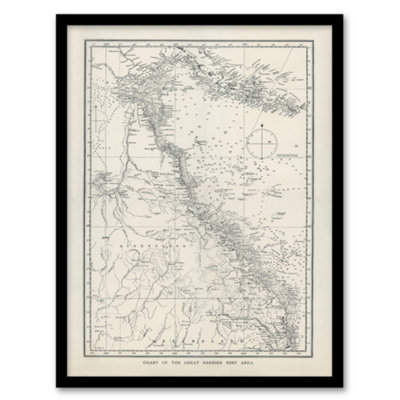 B&Q -  William S Kent Framed Wall Art Great Barrier Reef Area Chart MapA4 Size