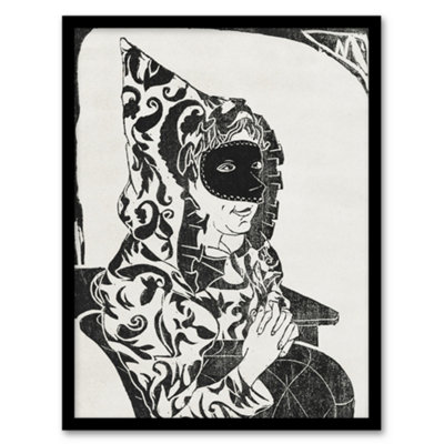 B&Q -  Samuel J De Mesquita Framed Wall Art Print Masked Woman With CapeA4 Size