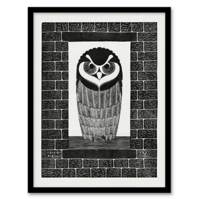 Artery8 Samuel J De Mesquita Framed Wall Art Ringuil Owl Bird On A WindowA4 Size from B&Q