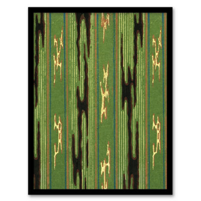 Artery8 Furuya Korin Framed Wall Art Print Vintage Green Textile PatternA3 Size from B&Q