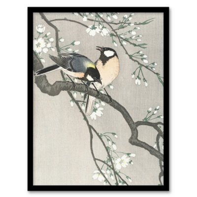B&Q -  Ohara Koson Framed Wall Art Print Bird On Blooming Cherry BranchA3 Size