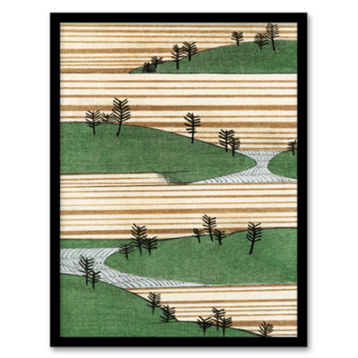 B&Q -  Shin Bijutsukai Framed Wall Art Print Landscape With Hills PatternA3 Size