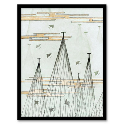Artery8 Shin Bijutsukai Framed Wall Art Print Skyscape With Birds Flying - A3 Size
