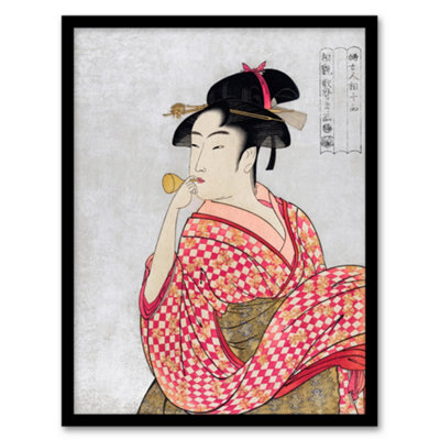 Artery8 Utamaro Kitagawa Framed Wall Art Print Woman With Glass Pipe PortraitA3 Size from B&Q